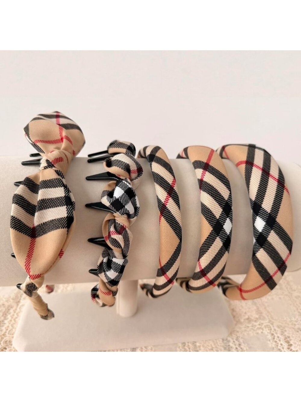 Vintage Plaid Padded Headbands for Women & Teens - 5PCS Cotton Bow Hairbands